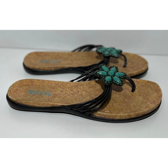 KENNETH COLE REACTION Glam in Bloom Turquoise Beaded Flower Sandals Womens 8M - Picture 2 of 12